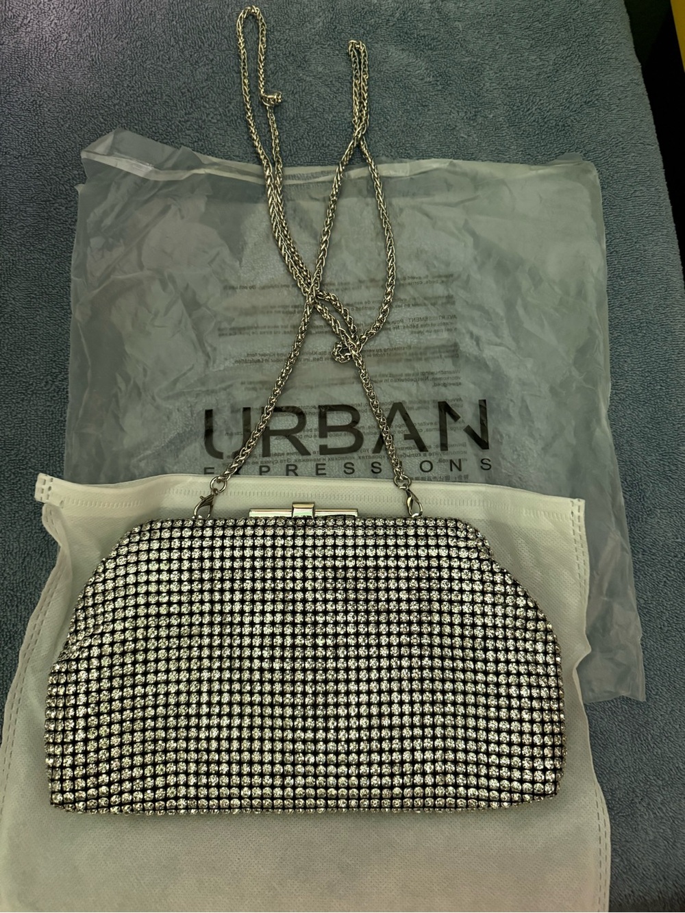 Urban Expressions Silver Rhinestone Chain Clutch